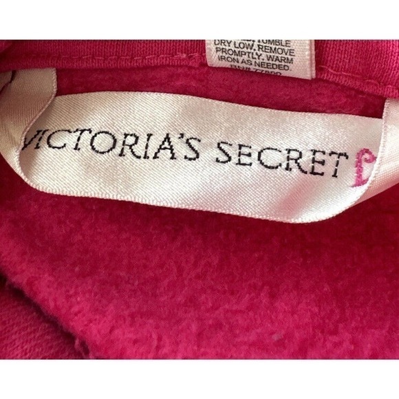 VICTORIAS Secret‎ Cropped 1/4 Zip Sweatshirt Drawstring Pink with Gold 90s Y2K - Picture 9 of 10